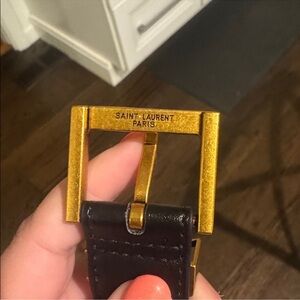 Saint Laurent Black Leather Belt with Gold Buckle